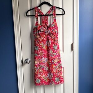 Athleta Women's S Red Paisley Floral A-Line Dress Athleisure Swim Beach Summer